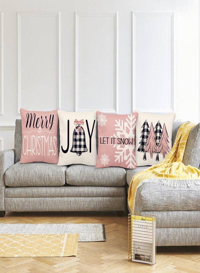 Geefuun Rose and Gold 18 x 18 Christmas Pillow Covers Decorations Indoor Home Pink Decor Set of 4 - Xmas/Holiday/Winter Bedroom Decorative Pillowcase for Couch, Bed（No Fillers） - Image 4
